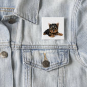 Cute Yorkshire Terrier Puppy Vierkante Button 5,1 Cm (In situ)