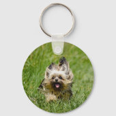 Cute Yorkshire Terrier Running Through Grass Sleutelhanger (Achterkant)