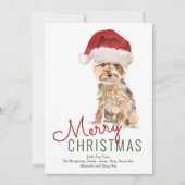 Cute Yorkshire Terrier Santa Hat Merry Kerstmis Feestdagenkaart (Voorkant)