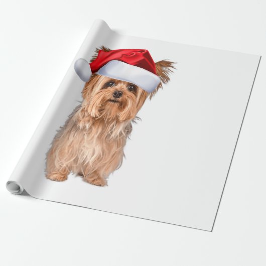 Cute Yorkshire Terrier Santa Hat Yorkie Puppy Gift Cadeaupapier (Uitgerold)