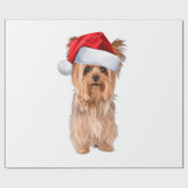 Cute Yorkshire Terrier Santa Hat Yorkie Puppy Gift Cadeaupapier (Vlak)