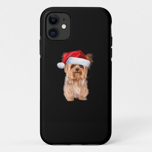 Cute Yorkshire Terrier Santa Puppy kerst Case-Mate iPhone Case (Achterkant)