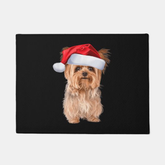 Cute Yorkshire Terrier Santa Puppy kerst Deurmat (Voorkant)