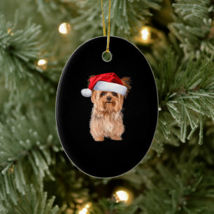 Cute Yorkshire Terrier Santa Puppy kerst Keramisch Ornament