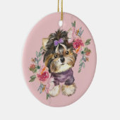 Cute Yorkshire Terrier Waterverf Art Keramisch Ornament (Rechts)