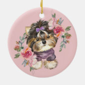 Cute Yorkshire Terrier Waterverf Art Keramisch Ornament (Achterkant)