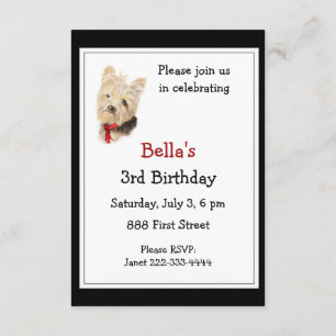 Cute Yorkshire Terrier Yorkie Birthday Party Kaart