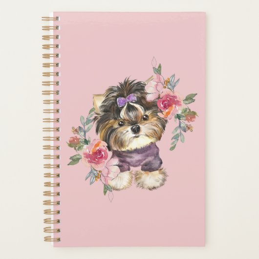 Cute Yorkshire Terrier Yorkie en Flowers Art  Planner (Voorkant)