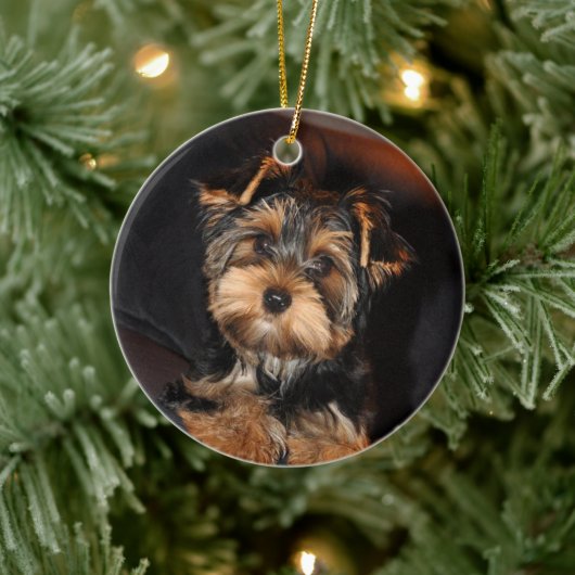Cute Yorkshire Terrier Yorkie Puppy Dog Keramisch Ornament (Boom)