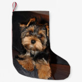 Cute Yorkshire Terrier Yorkie Puppy Dog Kleine Kerstsok (Voorkant)