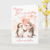 Cute You and Me Penguin Kaart (Gele Bloem)