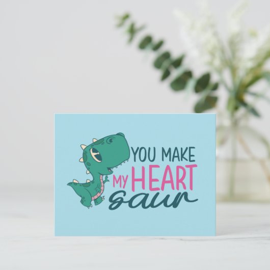 Cute You make My Heart Saur Funny Valentijnsdag Briefkaart (Staand voorkant)