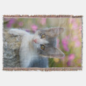 Cute Young Bicolor Cat Kitten Pink Flowers - Deken (Voorkant)