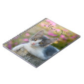 Cute Young Bicolor Cat Kitten Pink Flowers - Naam Notitieboek (Linkerzijde)