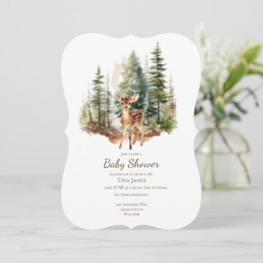 Cute Young Deer Baby Shower Invitation Kaart (Staand voorkant)
