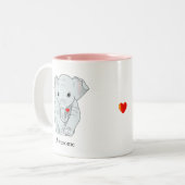 Cute Young Elephant Holding a Heart Tweekleurige Koffiemok (Voorkant links)
