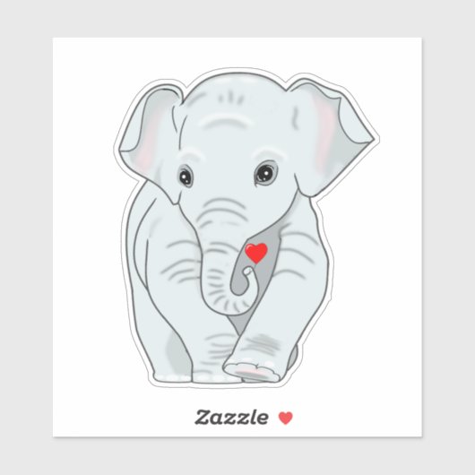 Cute Young Elephant with Heart Sticker (Vel)