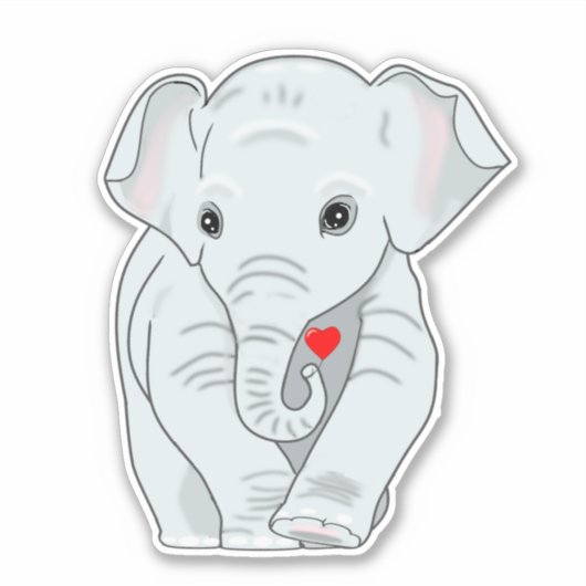 Cute Young Elephant with Heart Sticker (Voorkant)