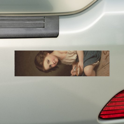 Cute Young Girl Eating Breakfast ( kunst) Bumpersticker (Op auto)