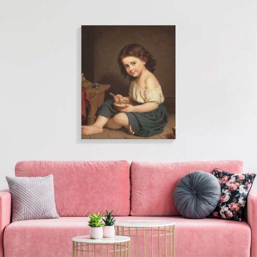Cute Young Girl Eating Breakfast ( kunst) Canvas Afdruk (Insitu (Woonkamer))