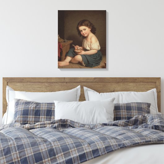 Cute Young Girl Eating Breakfast ( kunst) Canvas Afdruk (Insitu (Slaapkamer))