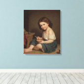 Cute Young Girl Eating Breakfast ( kunst) Canvas Afdruk (Insitu (Houten vloer))