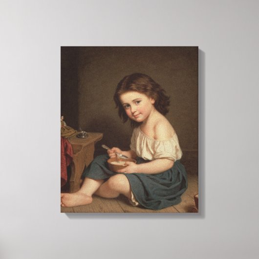 Cute Young Girl Eating Breakfast ( kunst) Canvas Afdruk (Voorkant)