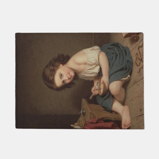 Cute Young Girl Eating Breakfast ( kunst) Deurmat (Voorkant)