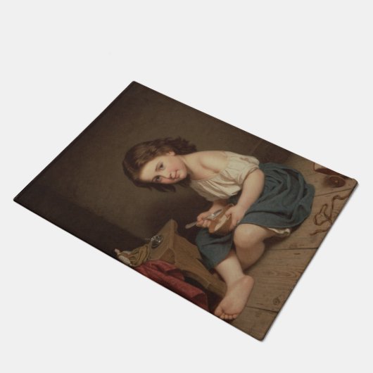 Cute Young Girl Eating Breakfast ( kunst) Deurmat (Schuin)