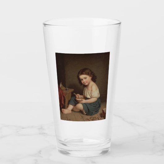 Cute Young Girl Eating Breakfast ( kunst) Glas (Voorkant)