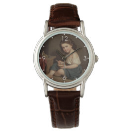 Cute Young Girl Eating Breakfast ( kunst) Horloge