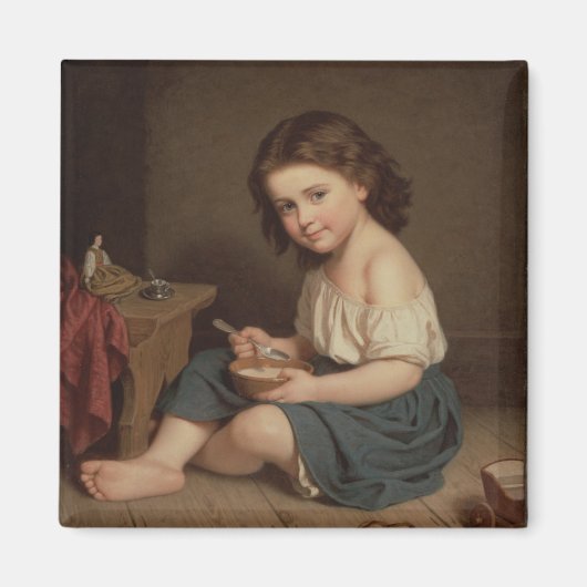 Cute Young Girl Eating Breakfast ( kunst) Magneet (Voorkant)