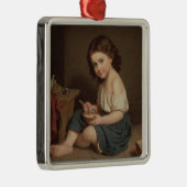 Cute Young Girl Eating Breakfast ( kunst) Metalen Ornament (Rechts)