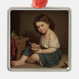 Cute Young Girl Eating Breakfast ( kunst) Metalen Ornament