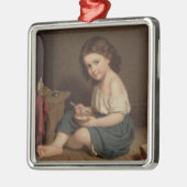 Cute Young Girl Eating Breakfast ( kunst) Metalen Ornament (Links)