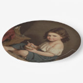 Cute Young Girl Eating Breakfast ( kunst) Papieren Bordje (Gekanteld)
