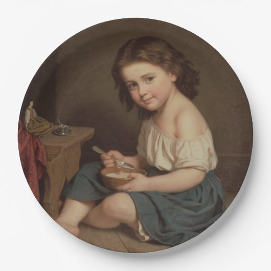 Cute Young Girl Eating Breakfast ( kunst) Papieren Bordje (Voorkant)
