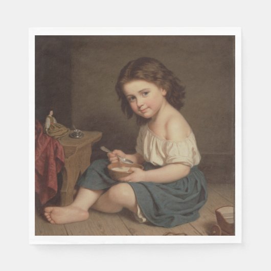 Cute Young Girl Eating Breakfast ( kunst) Servet (Voorkant)