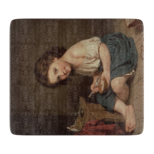 Cute Young Girl Eating Breakfast ( kunst) Snijplank (Voorkant)