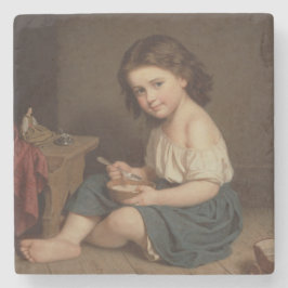 Cute Young Girl Eating Breakfast ( kunst) Stenen Onderzetter