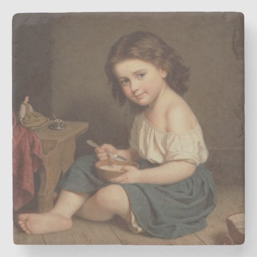 Cute Young Girl Eating Breakfast ( kunst) Stenen Onderzetter (Voorkant)
