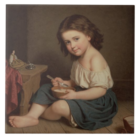 Cute Young Girl Eating Breakfast ( kunst) Tegeltje (Voorkant)