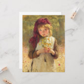 Cute Young Girl Holding Yellow Buttercup Flowers Kaart (Voorkant / Achterkant in situ)