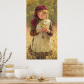 Cute Young Girl Holding Yellow Buttercup Flowers Poster (Keuken)