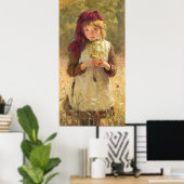 Cute Young Girl Holding Yellow Buttercup Flowers Poster (Thuiskantoor)