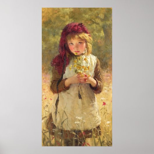 Cute Young Girl Holding Yellow Buttercup Flowers Poster (Voorkant)
