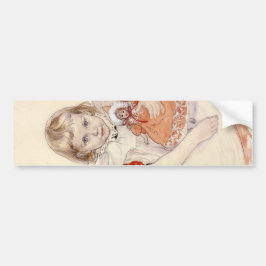 Cute Young Girl met een Doll (Kunst voor kinderen) Bumpersticker