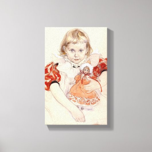 Cute Young Girl met een Doll (Kunst voor kinderen) Canvas Afdruk (Voorkant)