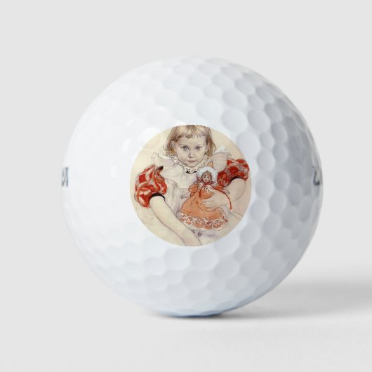 Cute Young Girl met een Doll (Kunst voor kinderen) Golfballen (Voorkant)