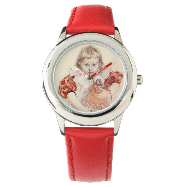 Cute Young Girl met een Doll (Kunst voor kinderen) Horloge (Voorkant)